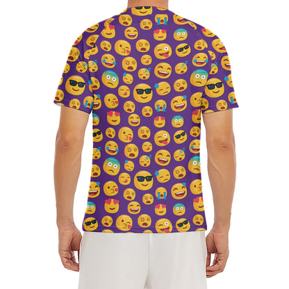 Purple Emoji Pattern Print Men's Short Sleeve Rash Guard