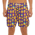 Purple Emoji Pattern Print Men's Split Running Shorts