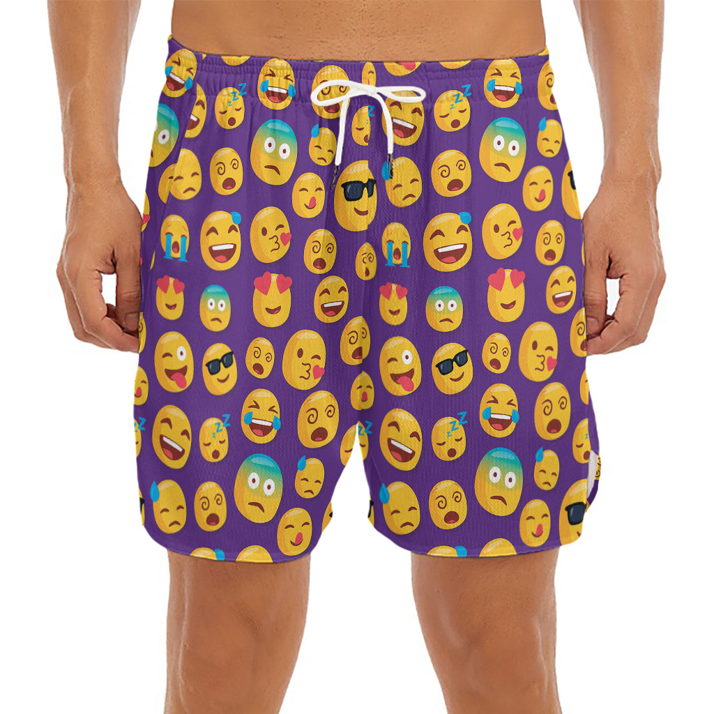 Purple Emoji Pattern Print Men's Split Running Shorts