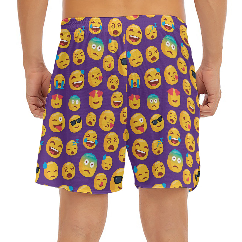 Purple Emoji Pattern Print Men's Split Running Shorts