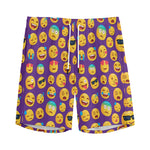 Purple Emoji Pattern Print Men's Sports Shorts