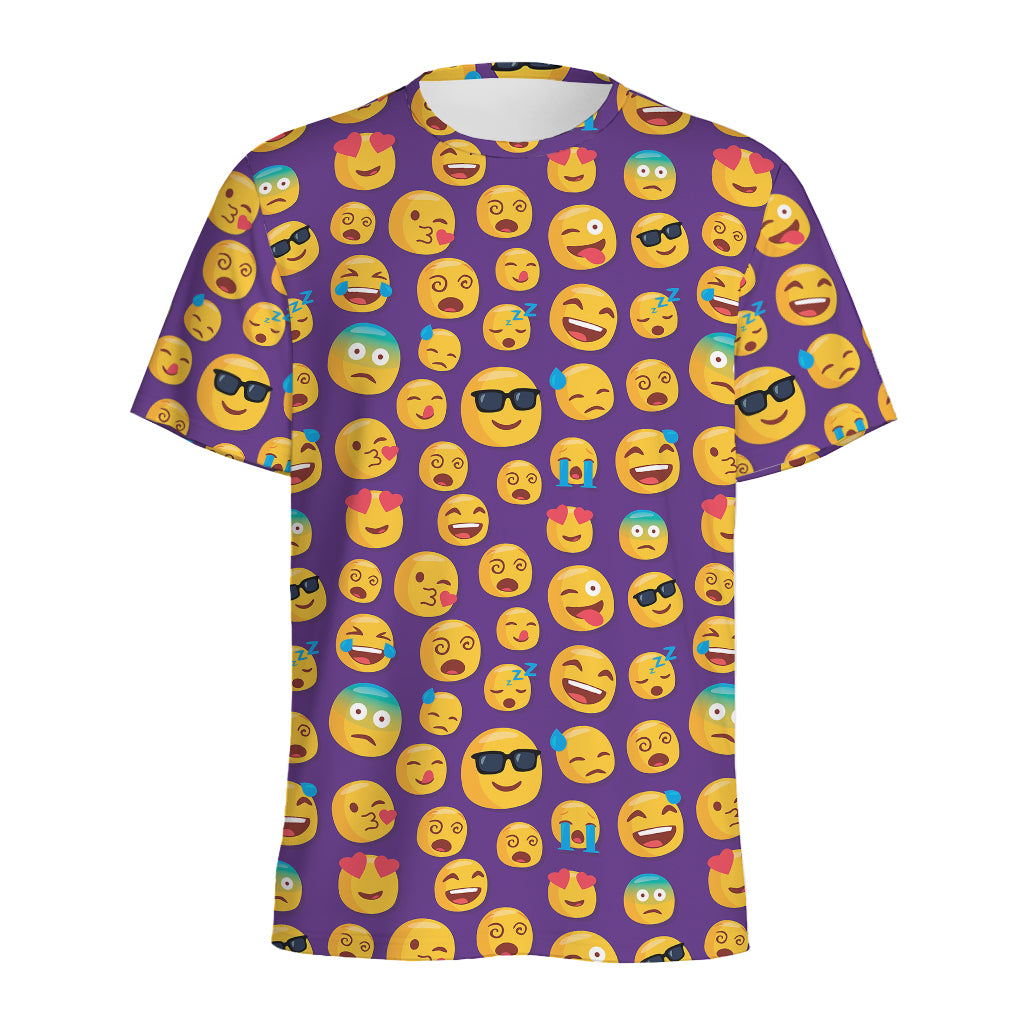 Purple Emoji Pattern Print Men's Sports T-Shirt