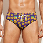 Purple Emoji Pattern Print Men's Swim Briefs