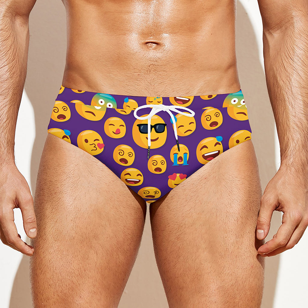 Purple Emoji Pattern Print Men's Swim Briefs