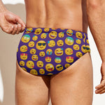 Purple Emoji Pattern Print Men's Swim Briefs