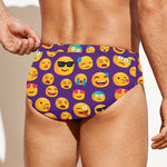 Purple Emoji Pattern Print Men's Swim Briefs