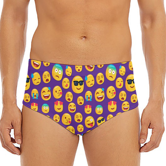Purple Emoji Pattern Print Men's Triangle Swim Briefs