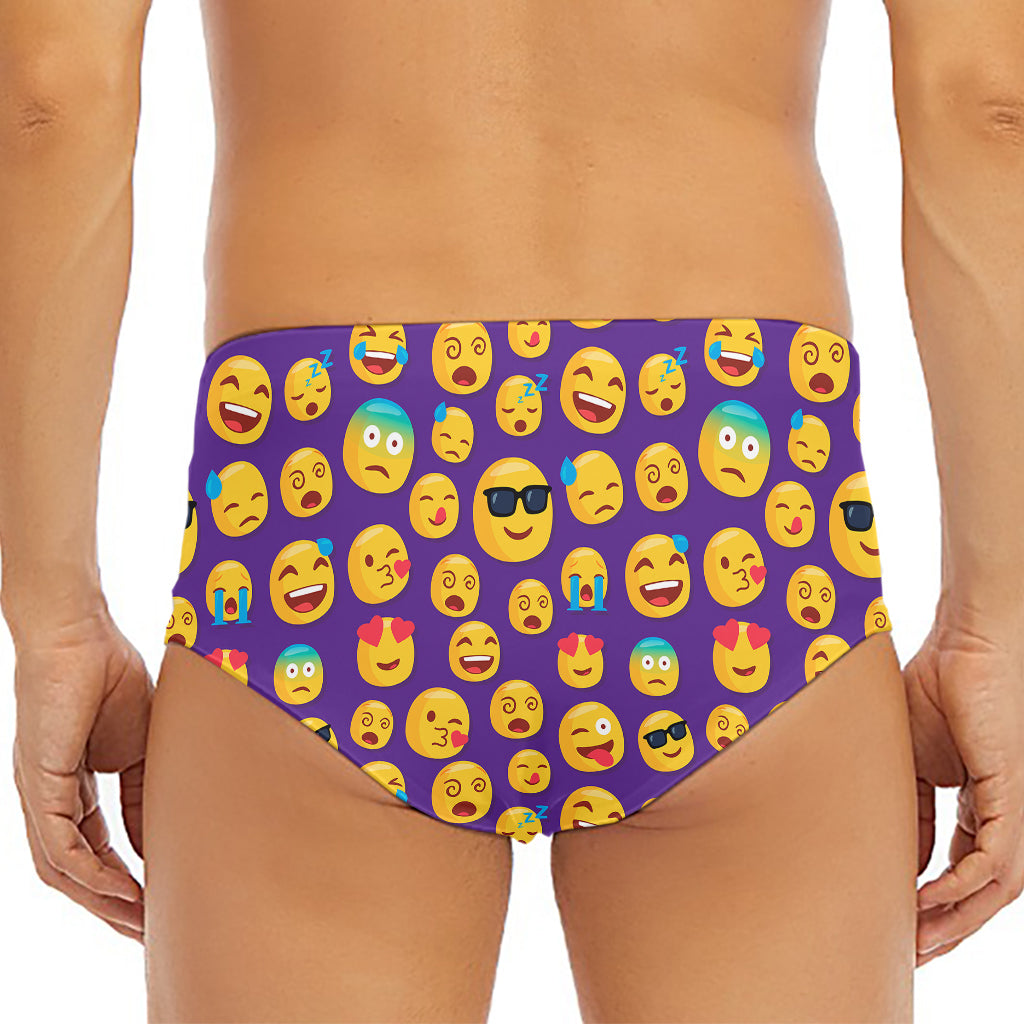 Purple Emoji Pattern Print Men's Triangle Swim Briefs
