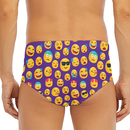 Purple Emoji Pattern Print Men's Triangle Swim Briefs