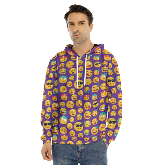 Purple Emoji Pattern Print Men's Velvet Pullover Hoodie
