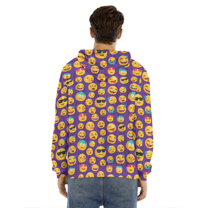 Purple Emoji Pattern Print Men's Velvet Pullover Hoodie