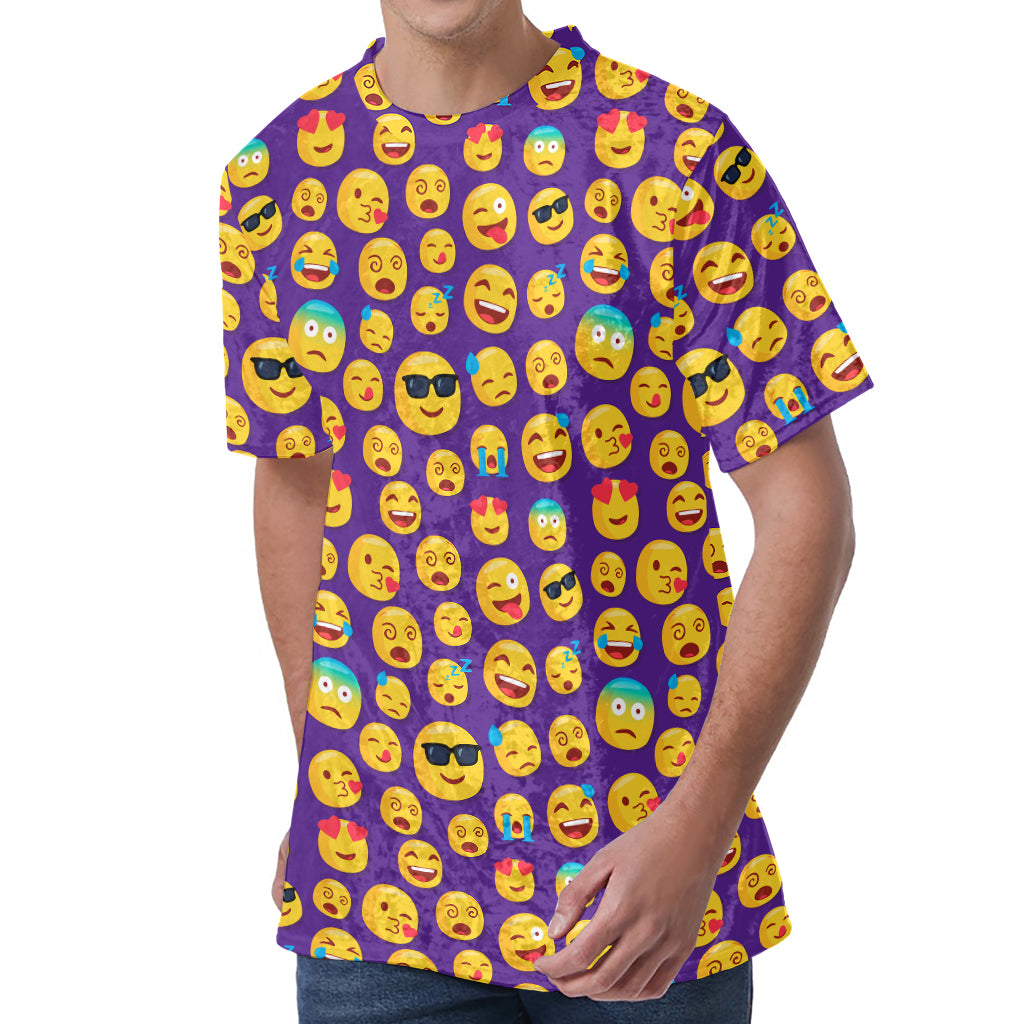 Purple Emoji Pattern Print Men's Velvet T-Shirt
