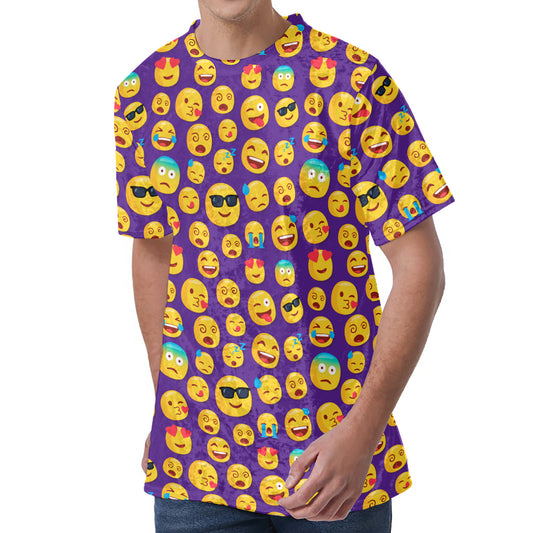 Purple Emoji Pattern Print Men's Velvet T-Shirt