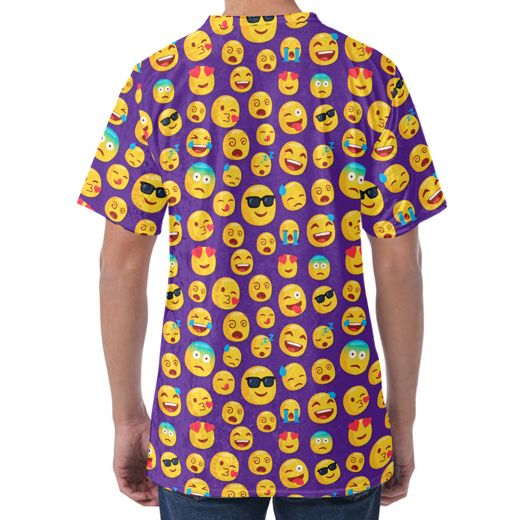 Purple Emoji Pattern Print Men's Velvet T-Shirt