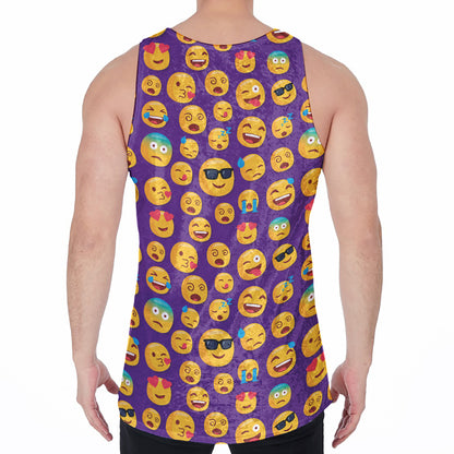 Purple Emoji Pattern Print Men's Velvet Tank Top