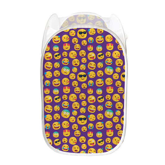 Purple Emoji Pattern Print Mesh Laundry Hamper