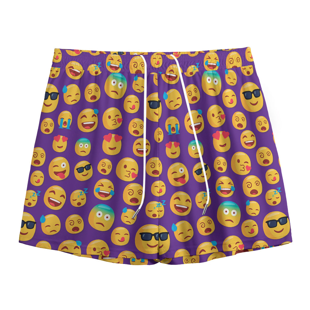 Purple Emoji Pattern Print Mesh Shorts