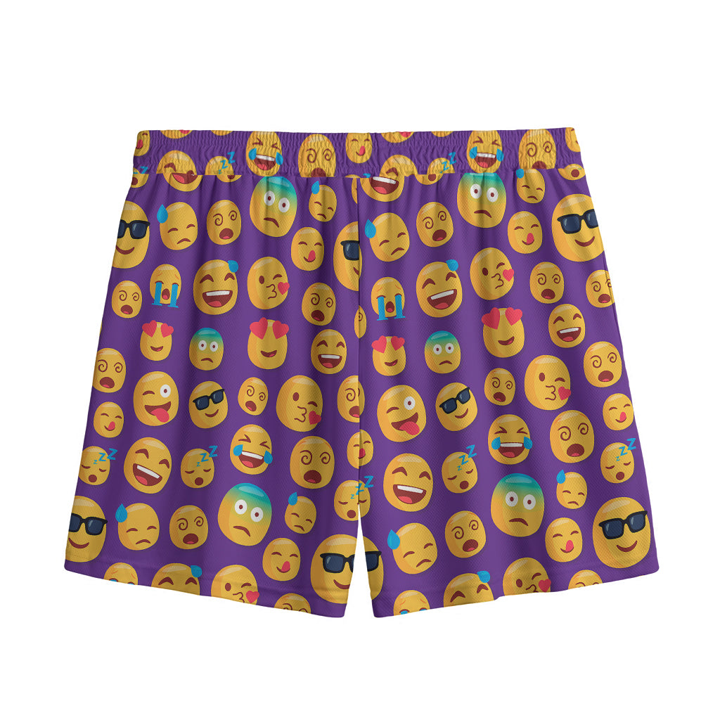 Purple Emoji Pattern Print Mesh Shorts