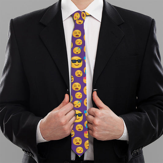 Purple Emoji Pattern Print Necktie