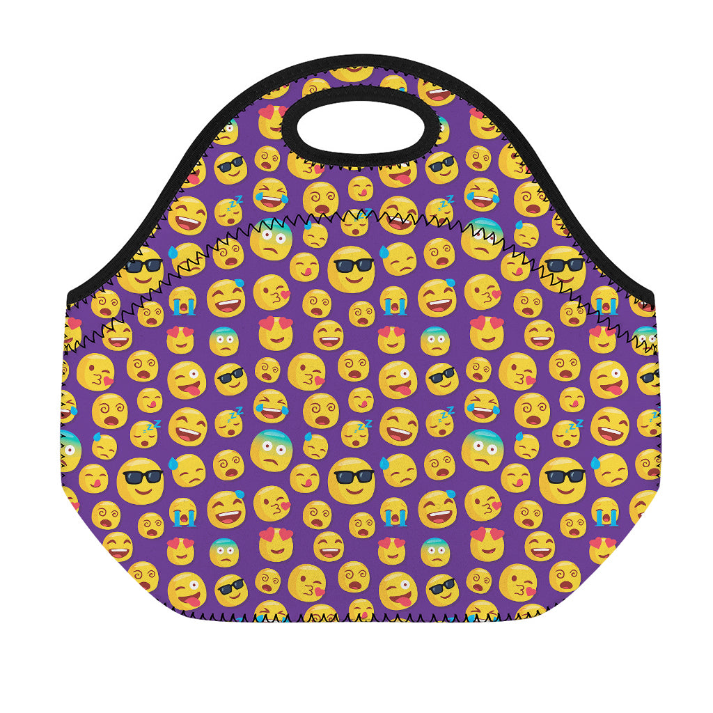 Purple Emoji Pattern Print Neoprene Lunch Bag