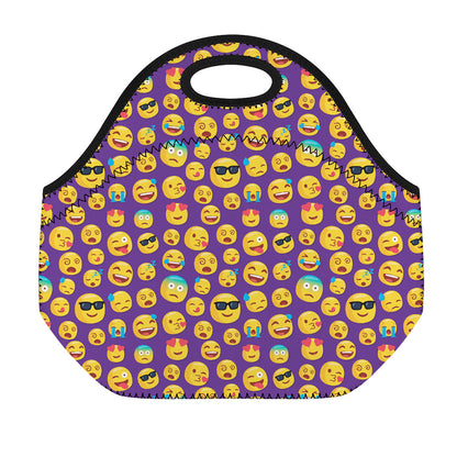 Purple Emoji Pattern Print Neoprene Lunch Bag