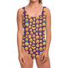 Purple Emoji Pattern Print One Piece Swimsuit