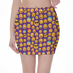 Purple Emoji Pattern Print Pencil Mini Skirt