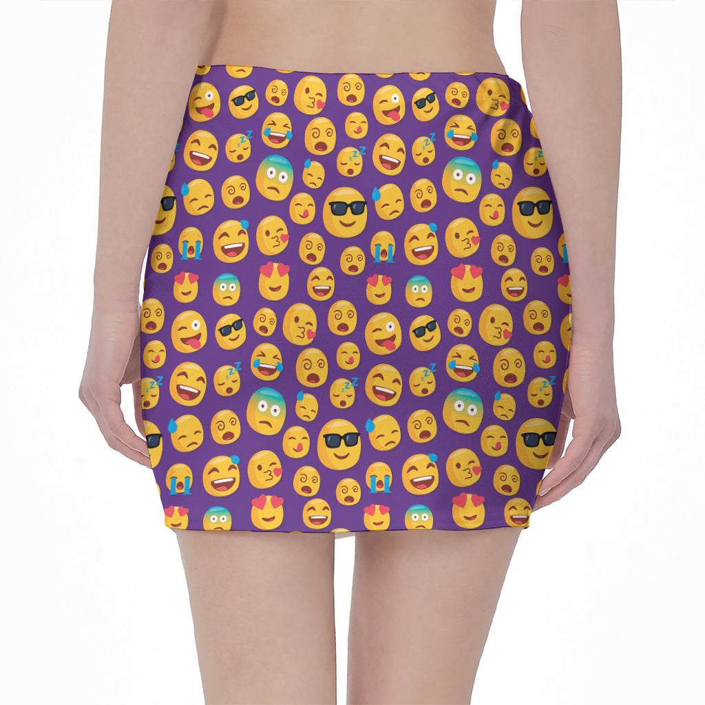 Purple Emoji Pattern Print Pencil Mini Skirt