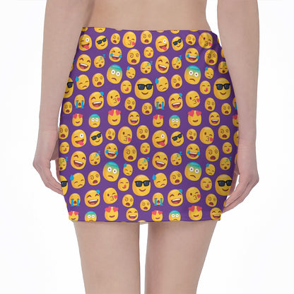 Purple Emoji Pattern Print Pencil Mini Skirt