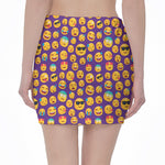 Purple Emoji Pattern Print Pencil Mini Skirt