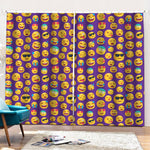 Purple Emoji Pattern Print Pencil Pleat Curtains