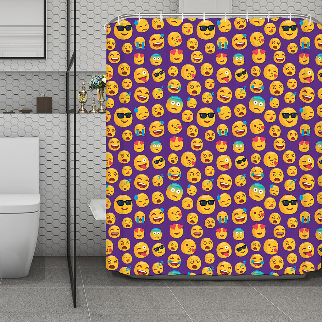 Purple Emoji Pattern Print Polyester Shower Curtain