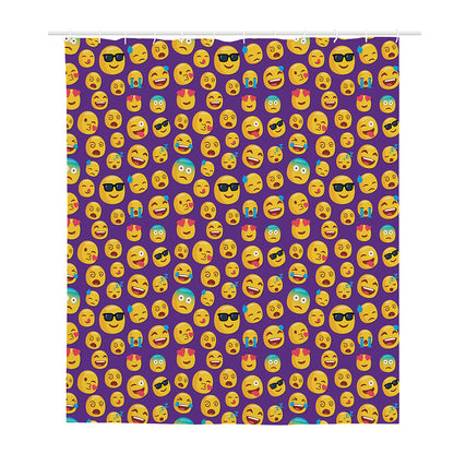 Purple Emoji Pattern Print Polyester Shower Curtain