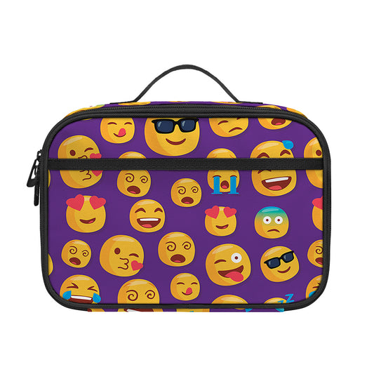 Purple Emoji Pattern Print Portable Lunch Bag