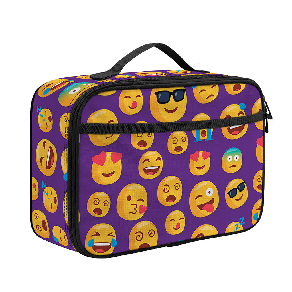 Purple Emoji Pattern Print Portable Lunch Bag