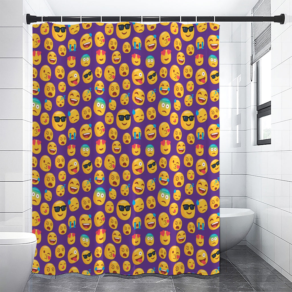 Purple Emoji Pattern Print Premium Shower Curtain