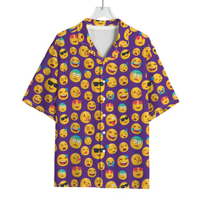 Purple Emoji Pattern Print Rayon Hawaiian Shirt