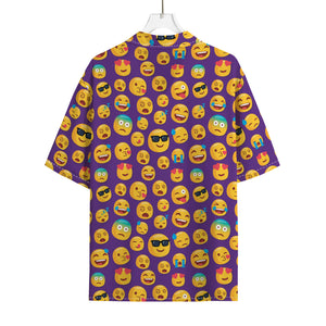 Purple Emoji Pattern Print Rayon Hawaiian Shirt