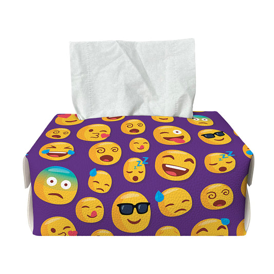 Purple Emoji Pattern Print Rectangle Tissue Box Cover