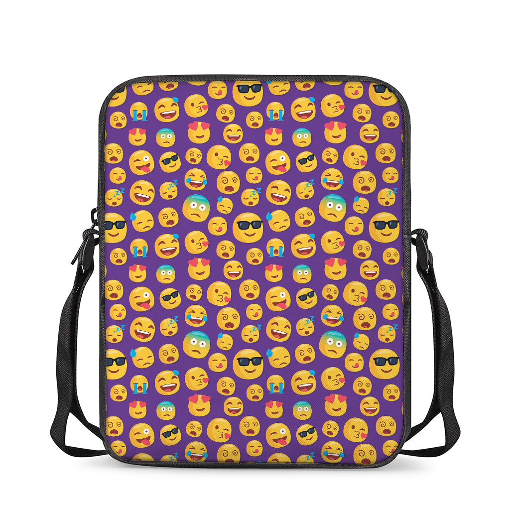 Purple Emoji Pattern Print Rectangular Crossbody Bag