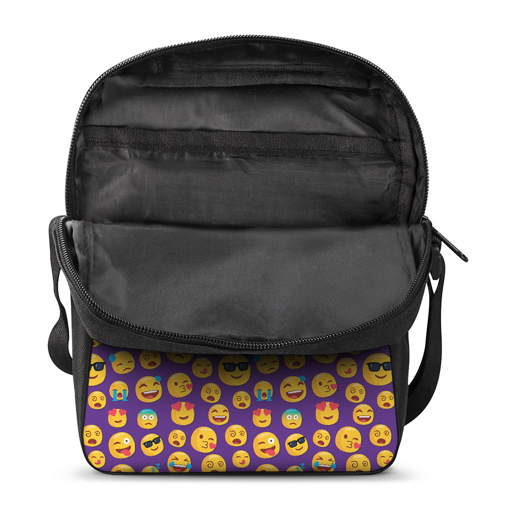 Purple Emoji Pattern Print Rectangular Crossbody Bag