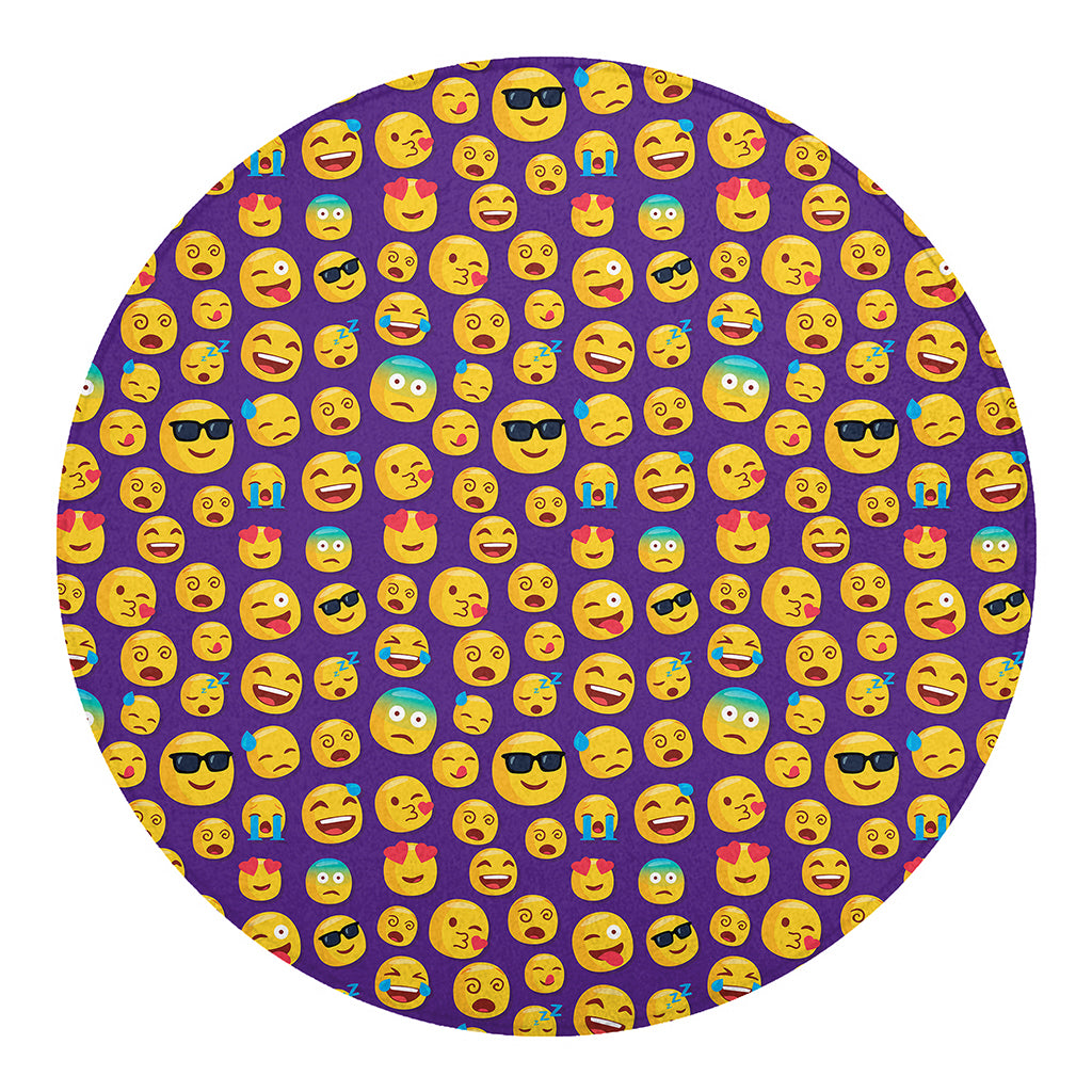 Purple Emoji Pattern Print Round Blanket