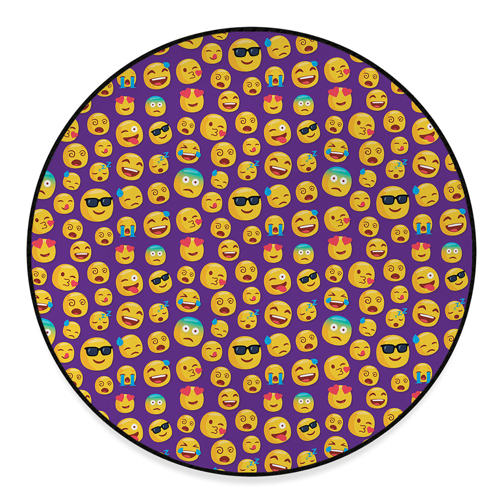 Purple Emoji Pattern Print Round Floor Mat
