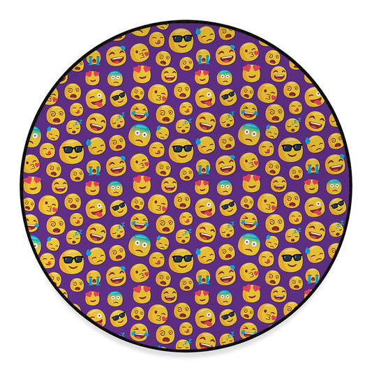 Purple Emoji Pattern Print Round Floor Mat