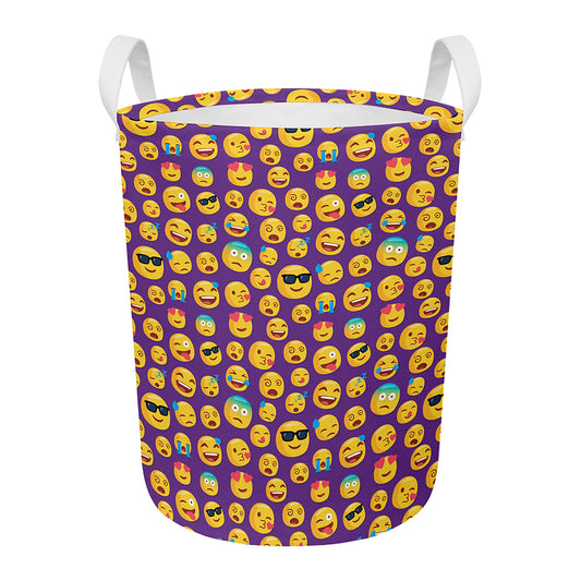 Purple Emoji Pattern Print Round Laundry Basket