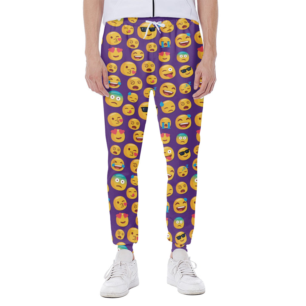 Purple Emoji Pattern Print Scuba Joggers