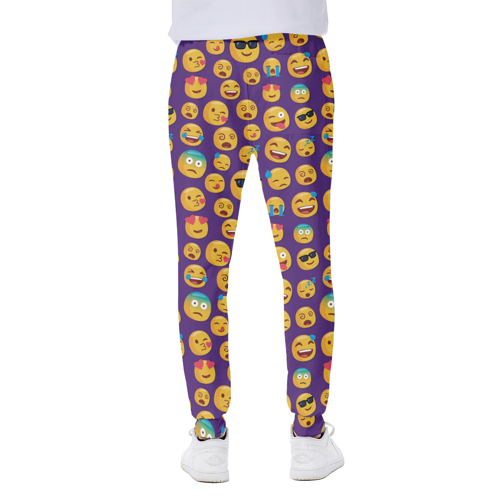 Purple Emoji Pattern Print Scuba Joggers