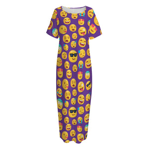 Purple Emoji Pattern Print Short Sleeve Long Nightdress