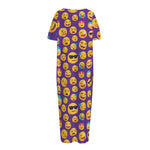 Purple Emoji Pattern Print Short Sleeve Long Nightdress