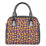 Purple Emoji Pattern Print Shoulder Handbag